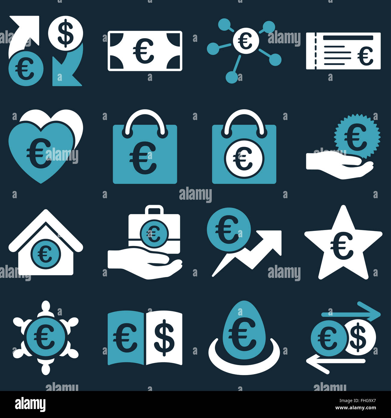 Euro banking aziendale e strumenti di servizio icone Foto Stock