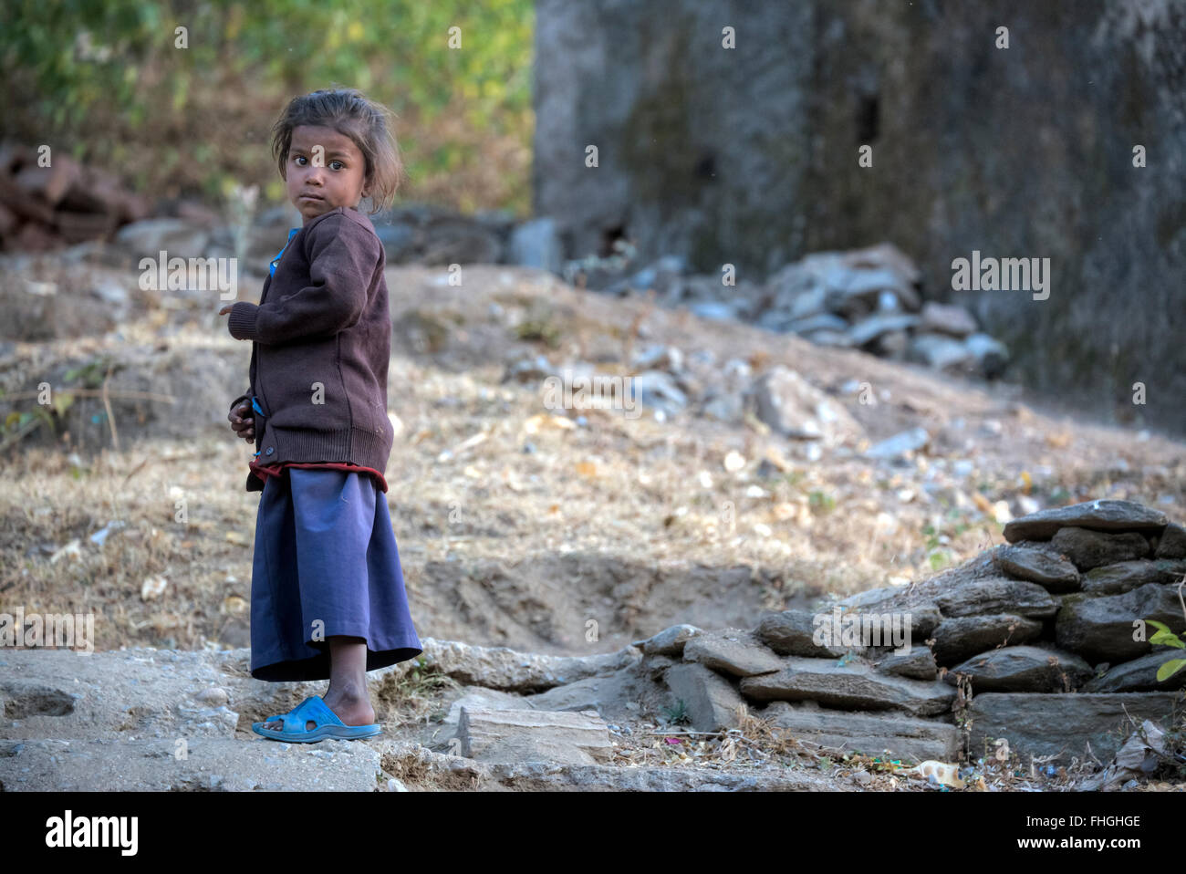 Ragazza giovane nelle zone rurali del Rajasthan, India Foto Stock