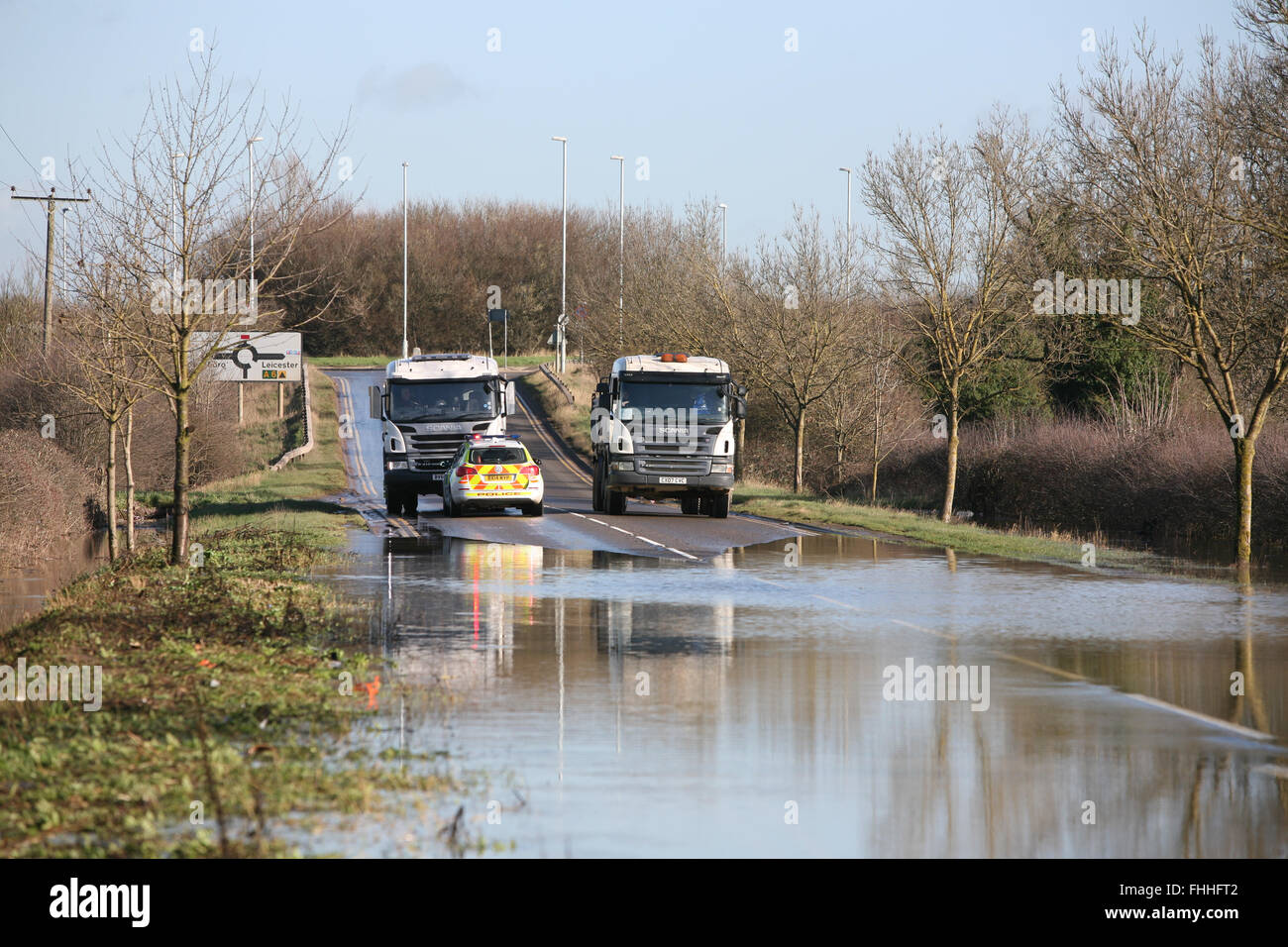 Inondazioni su granito in modo mountsorrel leicestershire Foto Stock