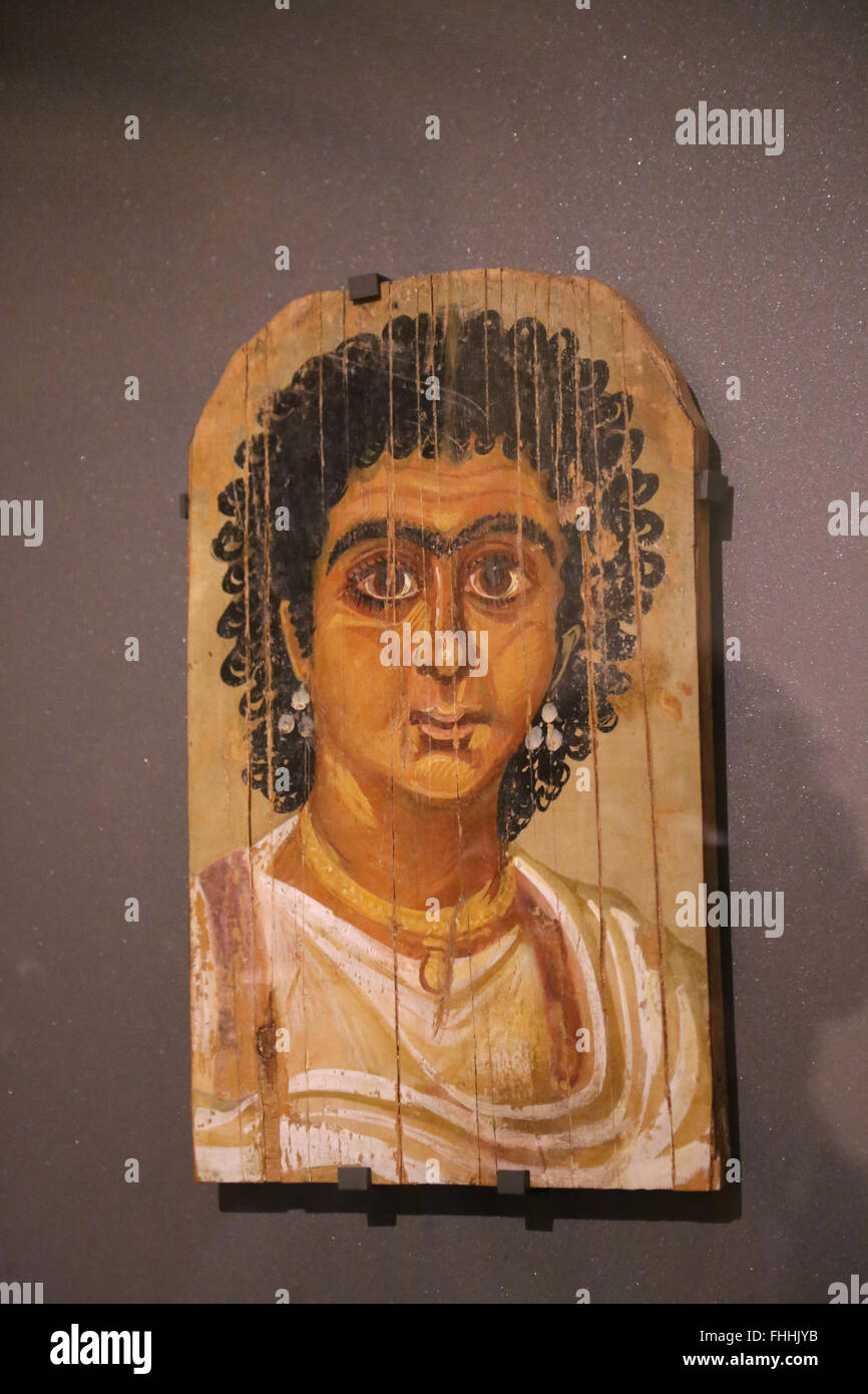 Mummia ritratto. Verniciatura del pannello. La donna. 1a-3rd secolo D.C. Tebe, Egitto. In epoca romana. Il museo del Louvre. Parigi. La Francia. Foto Stock