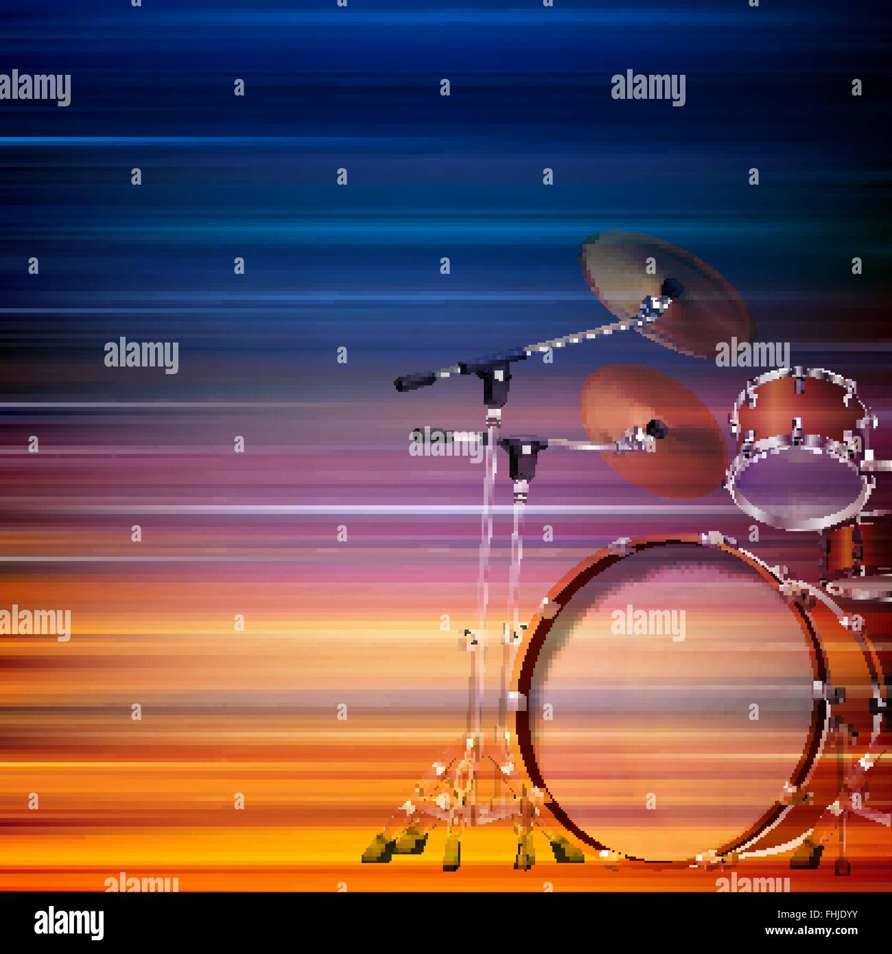 Abstract di sfocatura dello sfondo musicale con il kit del tamburo Illustrazione Vettoriale