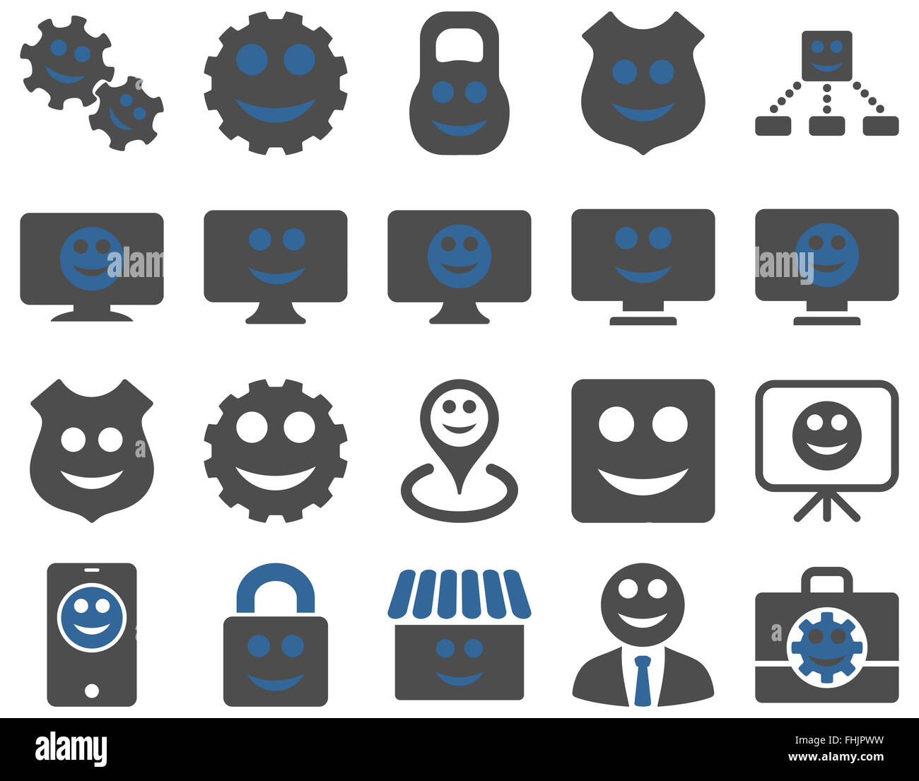 Strumenti, ingranaggi, sorrisi, dilspays icone. Foto Stock