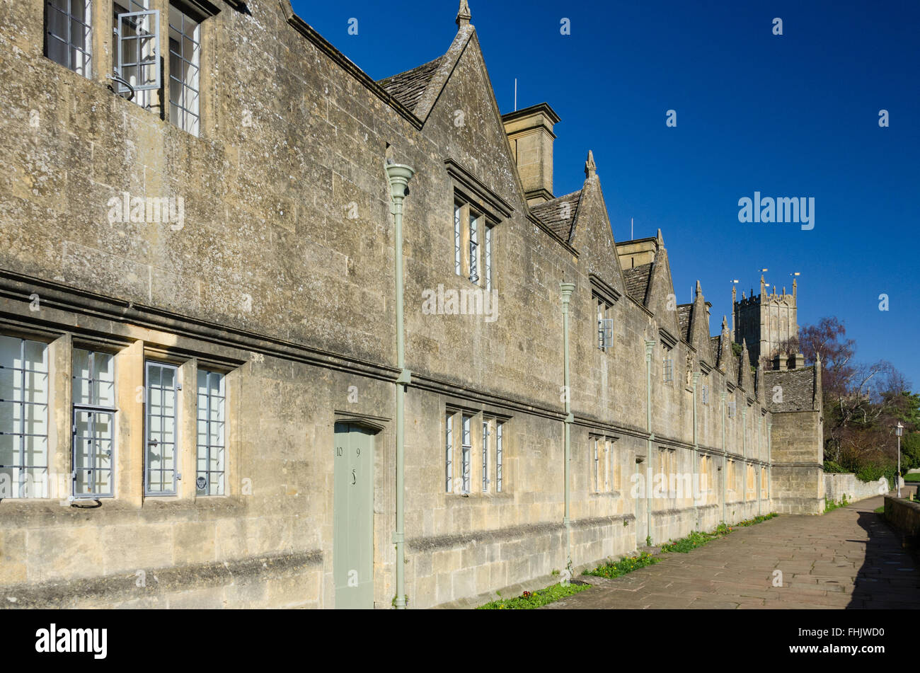 Fila di smart case a schiera in Church Street, Chipping Campden, Cotswolds Foto Stock