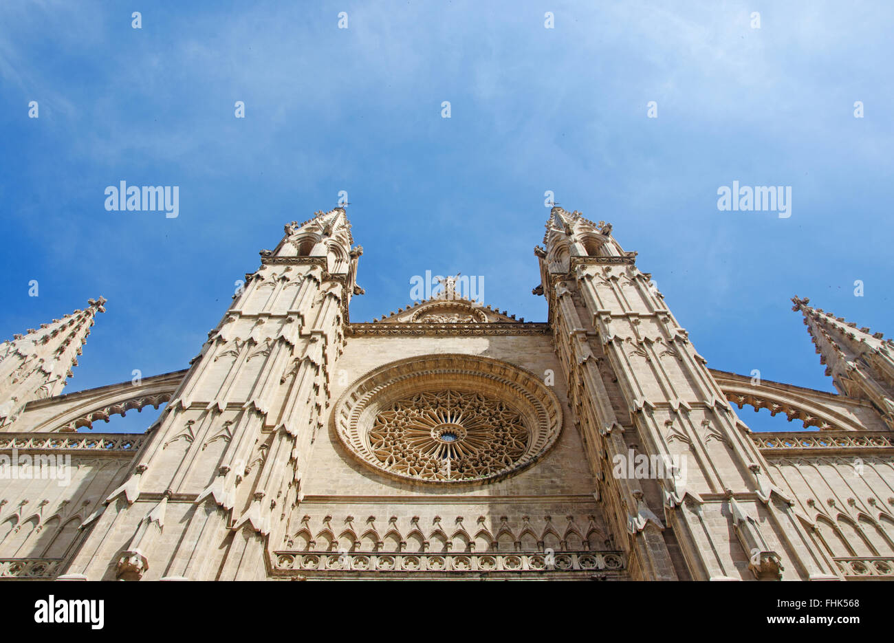 Maiorca, isole Baleari, Spagna: dettagli di La Seu Duomo, la Cattedrale di Santa Maria di Palma, una gotica chiesa romana terminato nel 1601 Foto Stock
