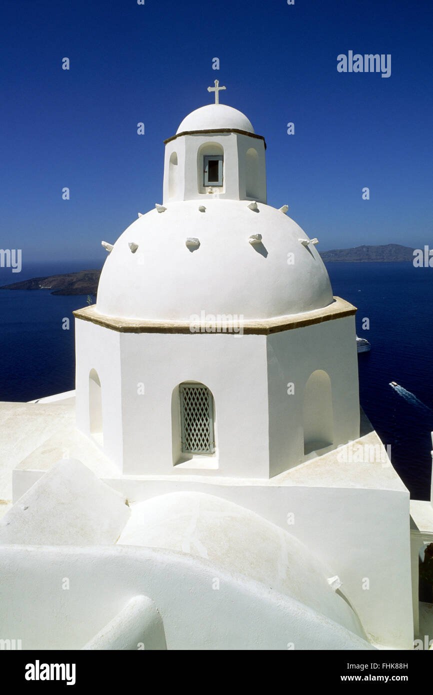 Chiesa, Fira, Santorini, Isole Cicladi, Grecia Foto Stock