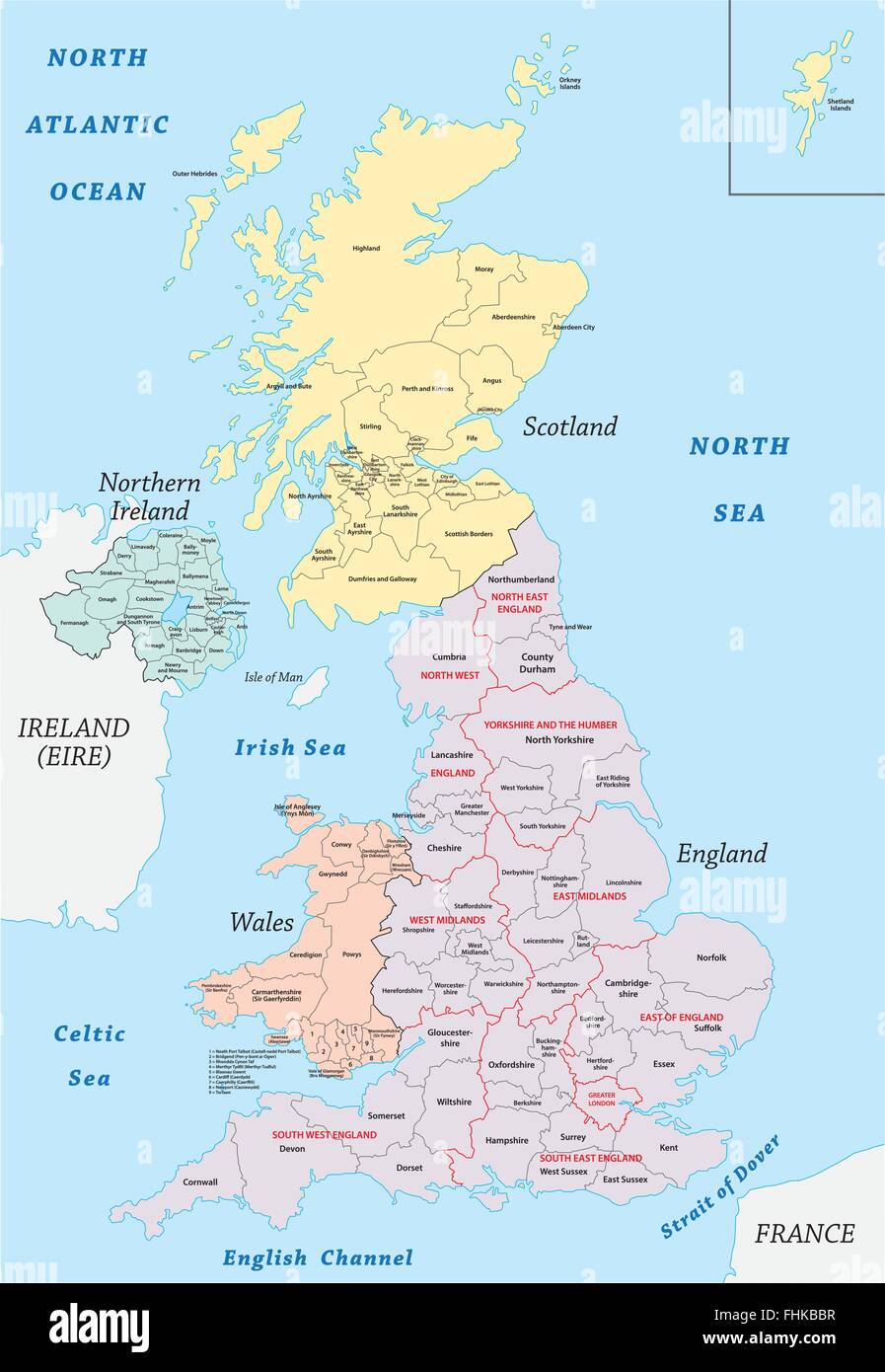 Regno Unito mappa amministrativa Illustrazione Vettoriale