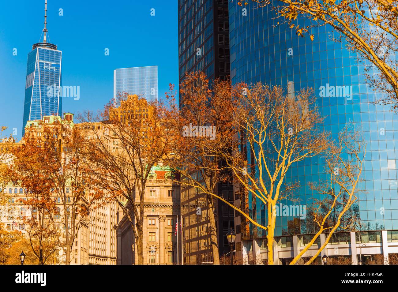 La città di New York in autunno. La parte inferiore di Manhattan Cityscape, new york, Stati Uniti. Foto Stock