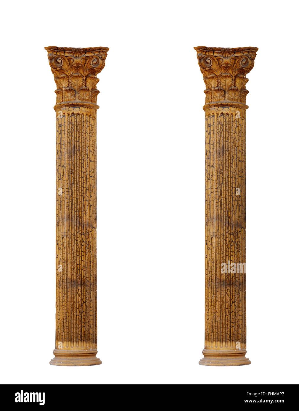 Due colonne ioniche su sfondo bianco Foto Stock