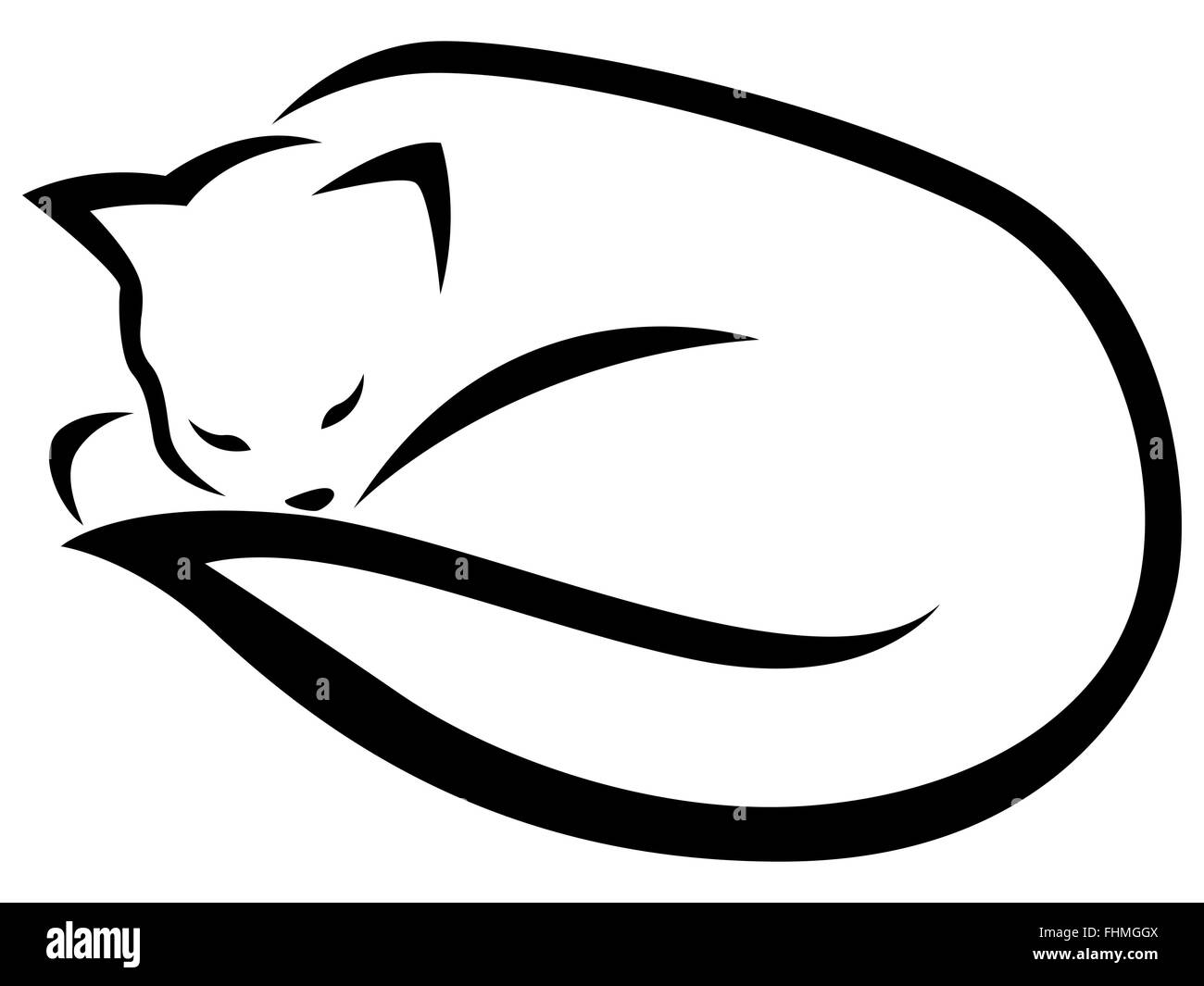 Stilizzata giacenti e dormire gatto nero isolato su uno sfondo bianco, cartoon illustrazione vettoriale Illustrazione Vettoriale