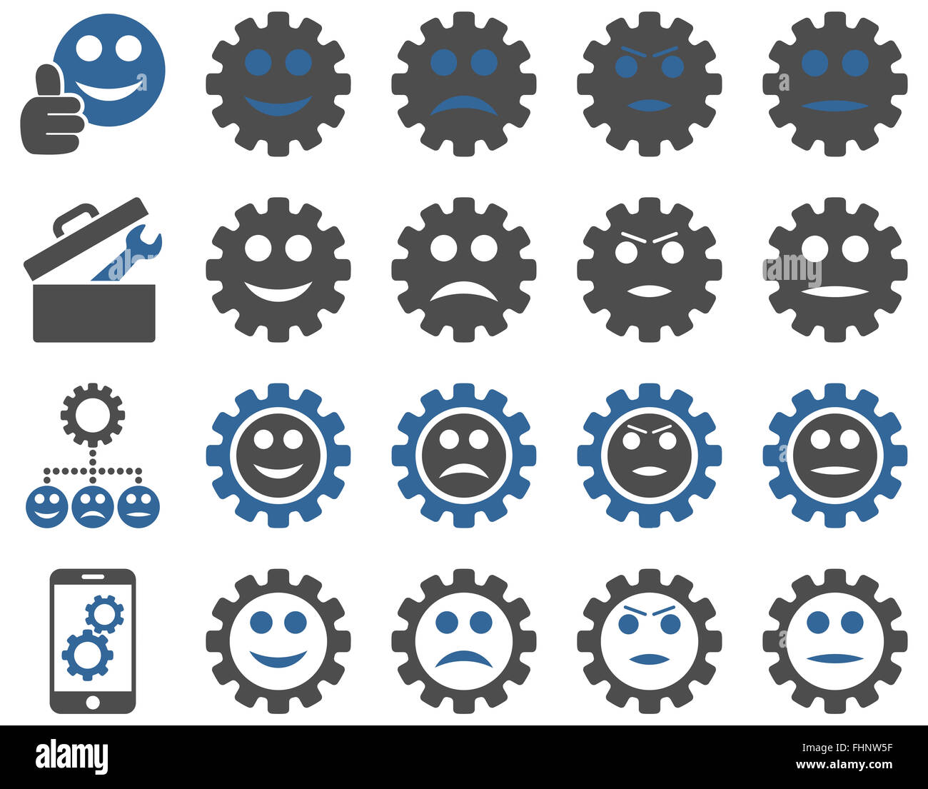 Strumenti e sorriso le icone degli ingranaggi Foto Stock