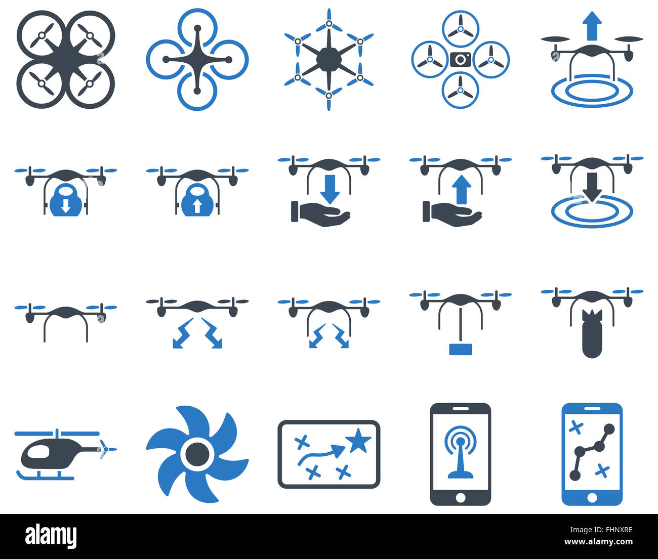 Aria fuco e quadcopter icone strumenti Foto Stock