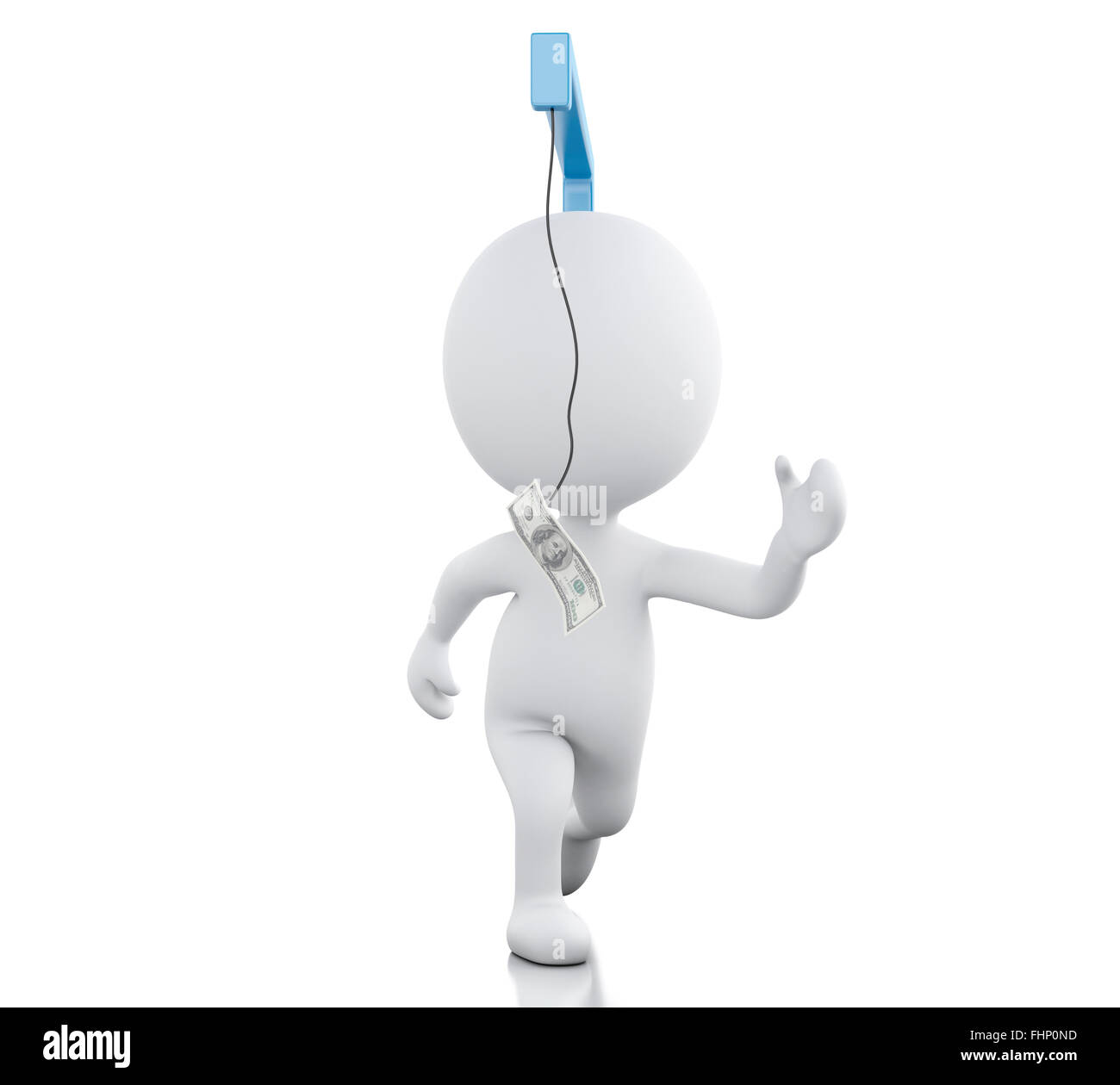 3D renderer immagine. White la gente di affari in esecuzione dopo il denaro. Il concetto di business. Isolato sfondo bianco Foto Stock
