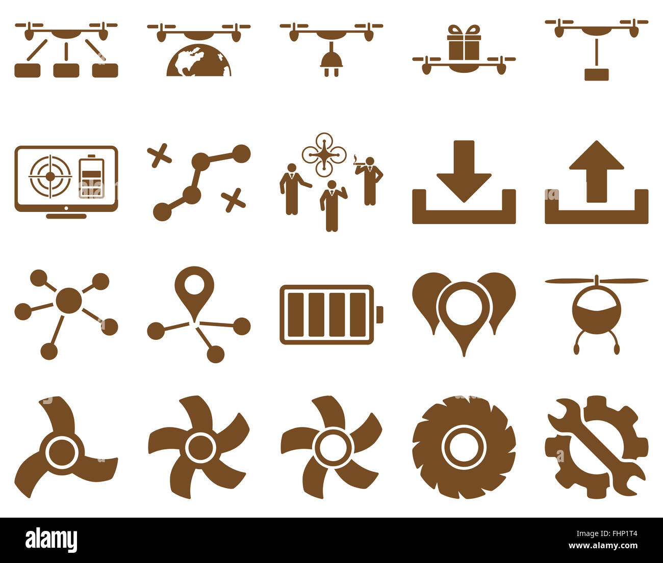 Aria fuco e quadcopter icone strumenti Foto Stock