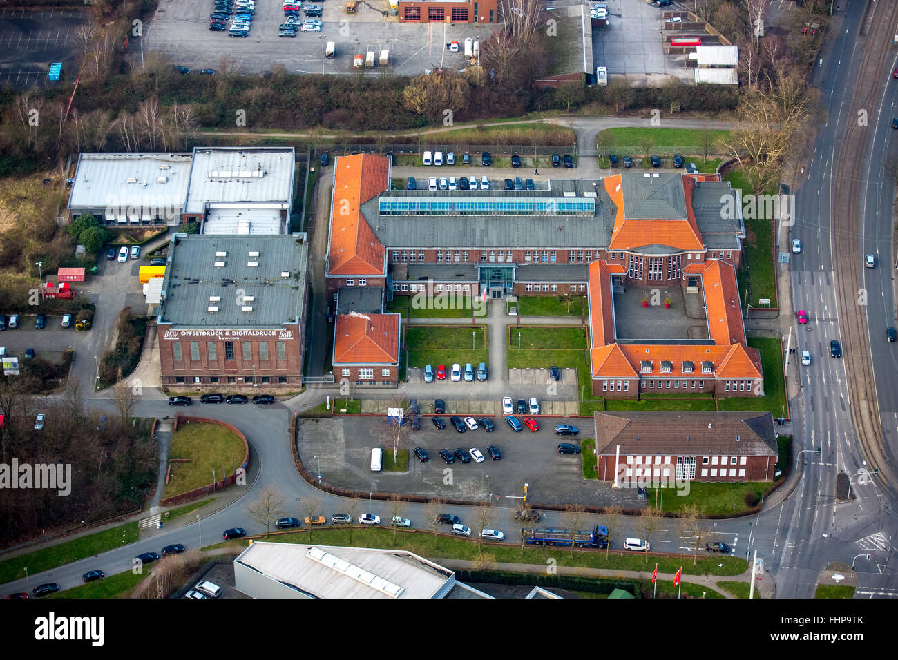 Vista aerea, tecnologia e fondatore Centro Wattenscheid, ex Zeche salariale Holland, Josef Haumann Street, Bochum Wattenscheid, Foto Stock