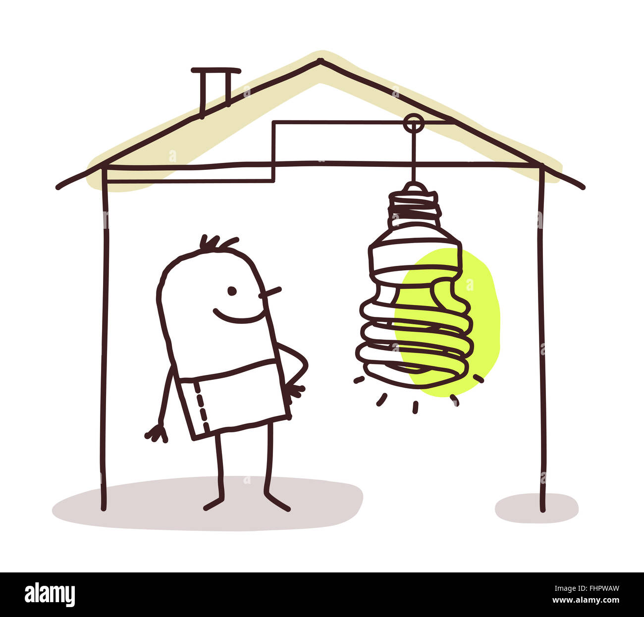 Uomo in casa e la luce verde Foto Stock