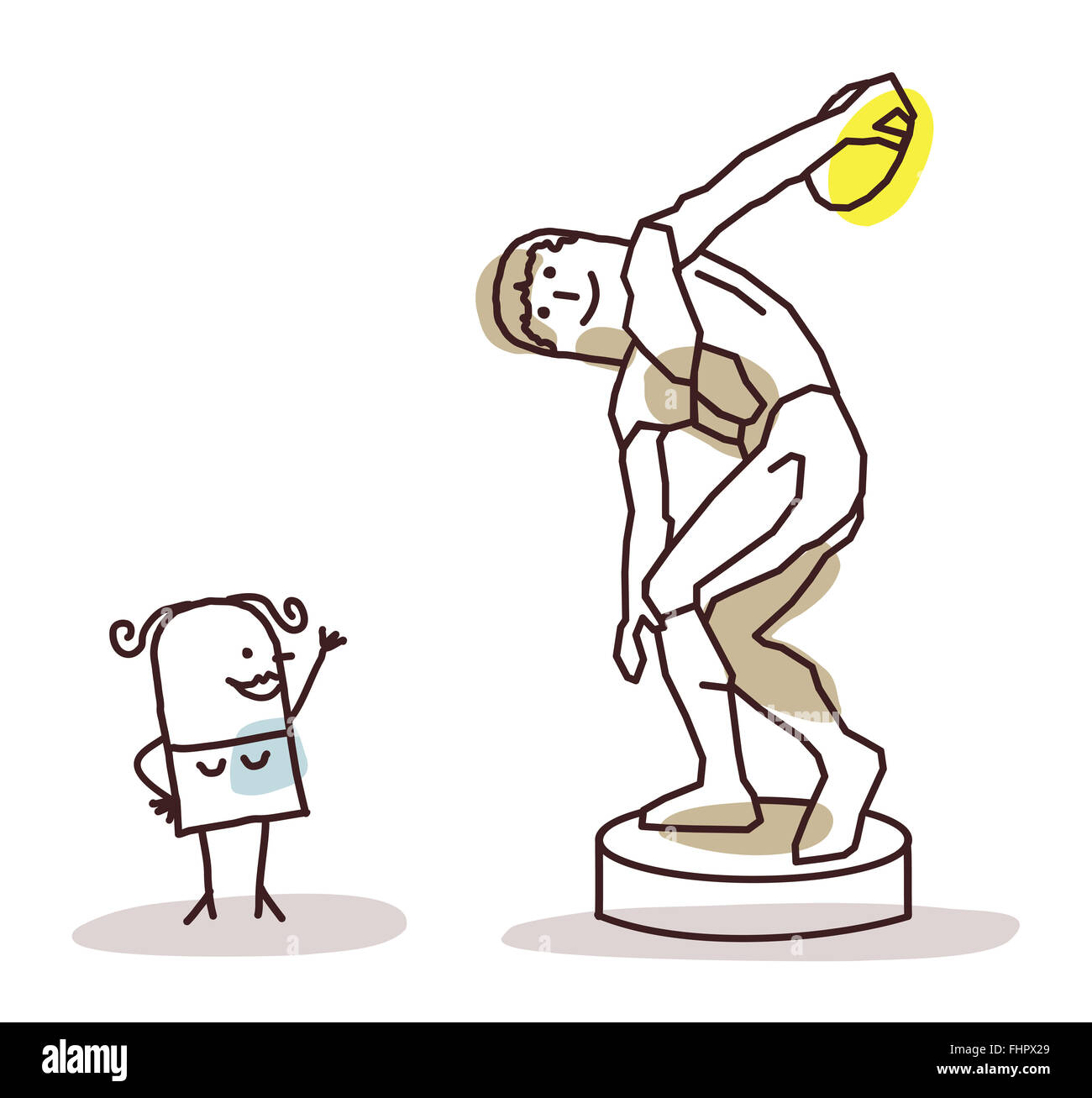 Donna guardando il discus thrower Foto Stock