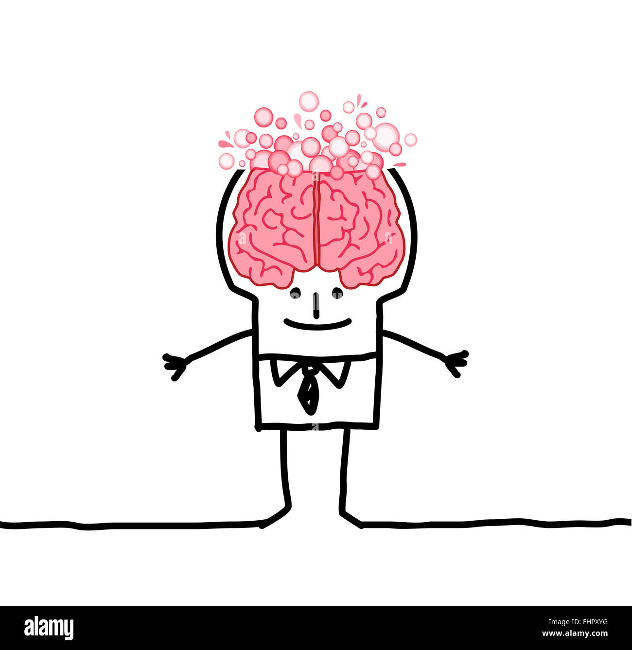 Cartoon clever big brain uomo con bubles Foto Stock
