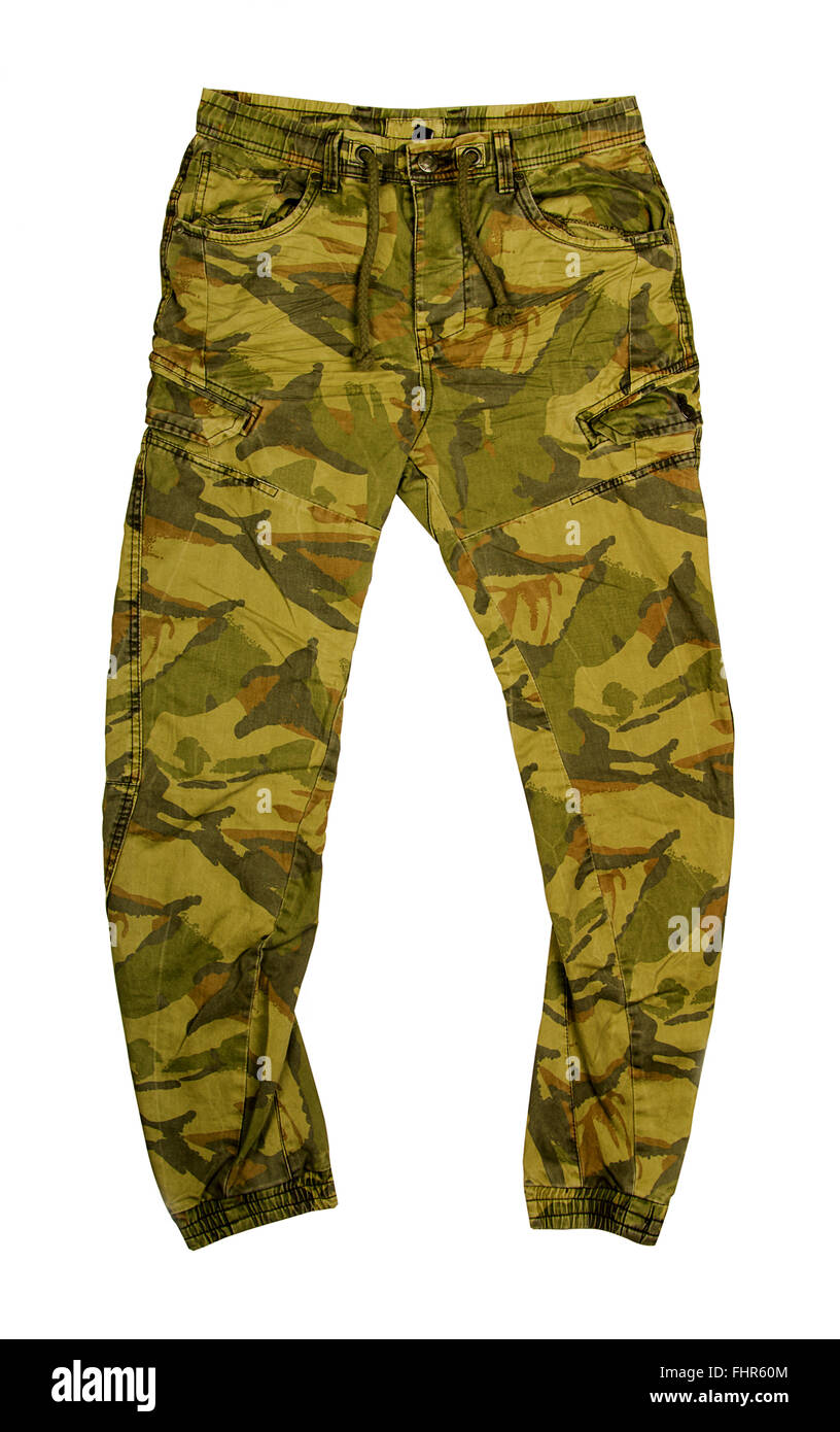Il camuffamento Pantaloni verdi isolati su sfondo bianco Foto Stock