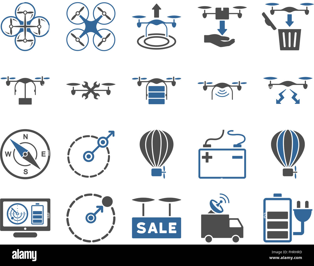 Aria fuco e quadcopter icone strumenti Foto Stock
