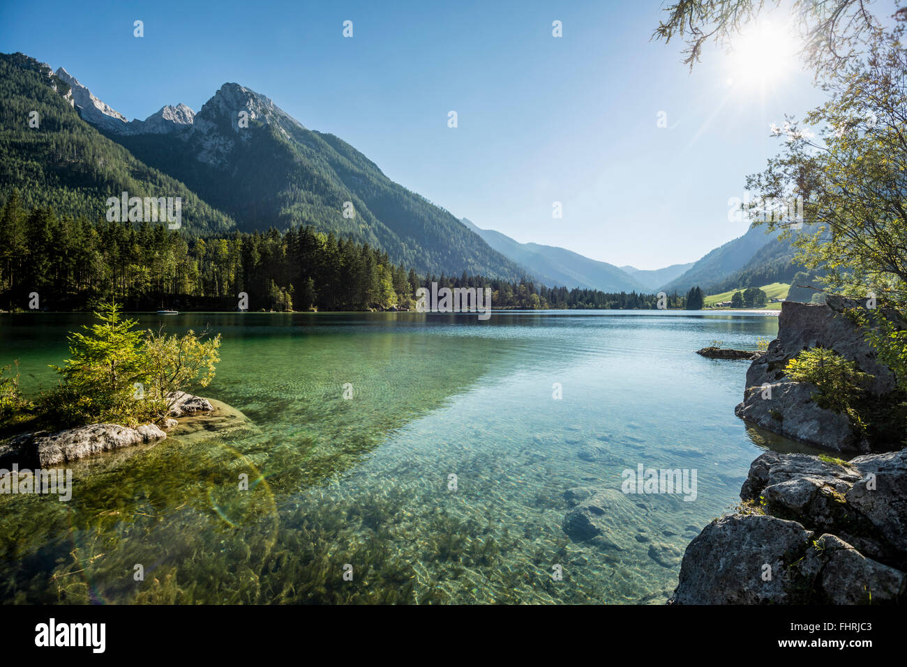Hintersee, Ramsau, Parco Nazionale di Berchtesgaden, Berchtesgadener Land district, Alta Baviera, Baviera, Germania Foto Stock