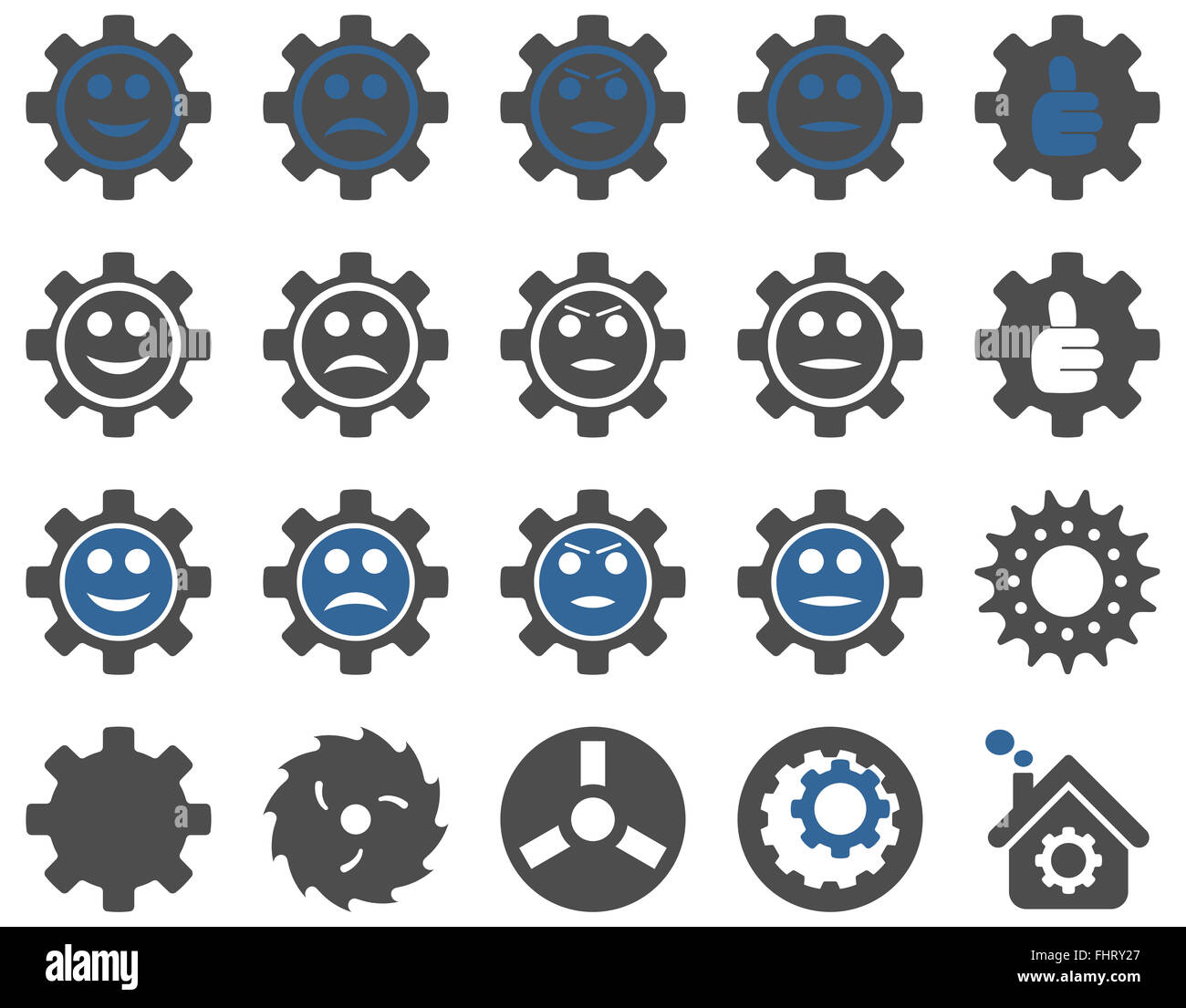 Strumenti e sorriso le icone degli ingranaggi Foto Stock