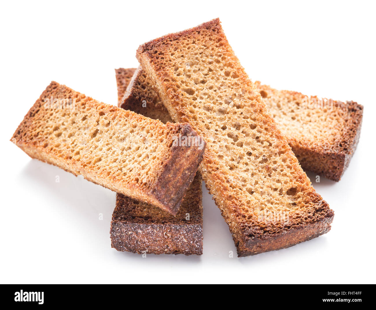 Crostoni al pane isolato su uno sfondo bianco. Foto Stock