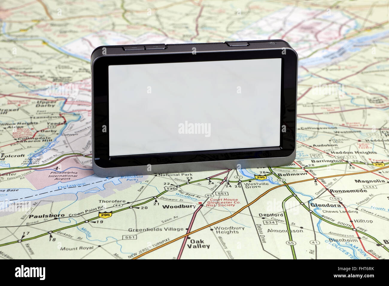 Navigazione GPS su mappa verde. Foto Stock