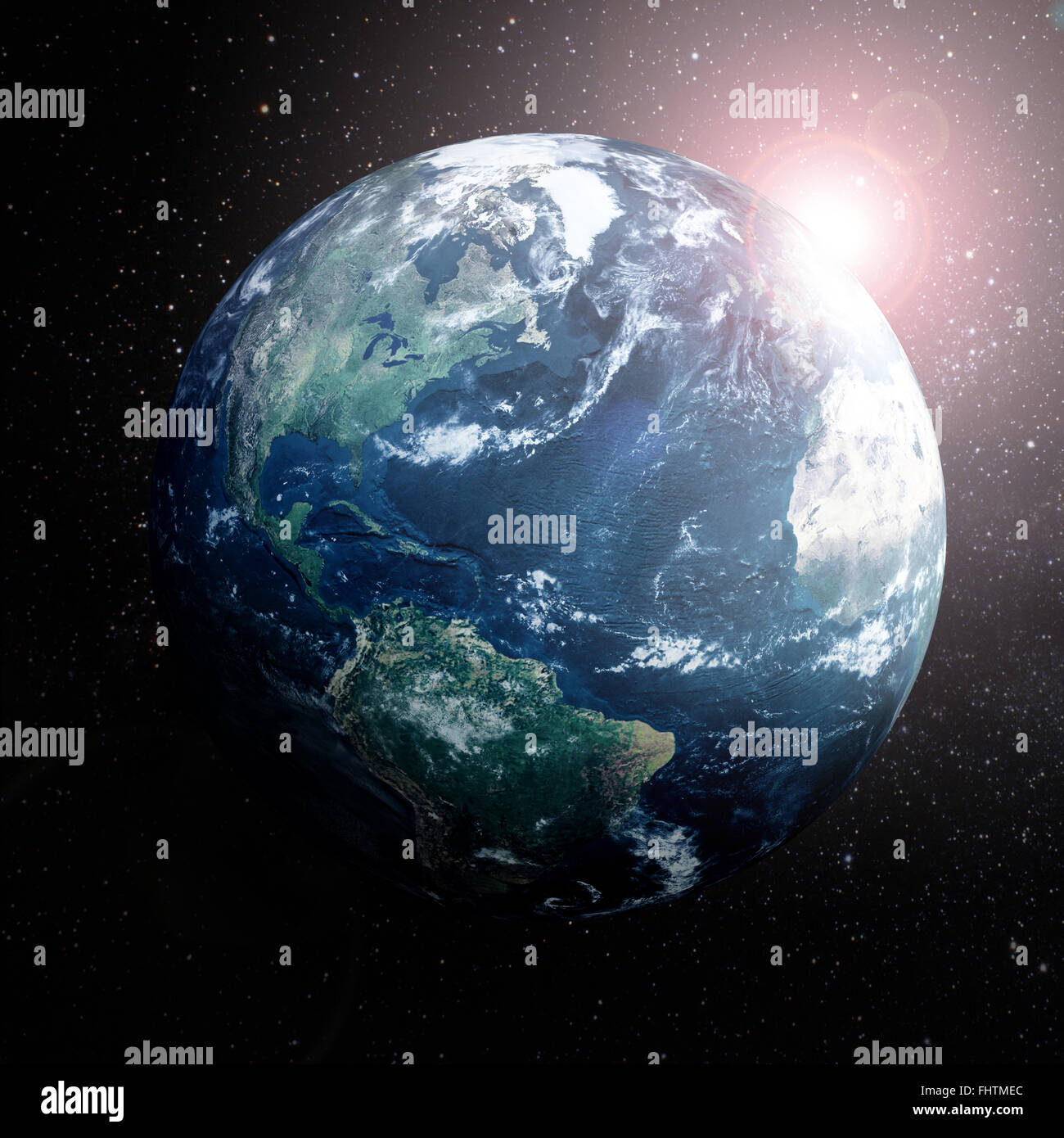La terra nello spazio che mostra l'Europa,dell Asia e dell Africa. Foto Stock