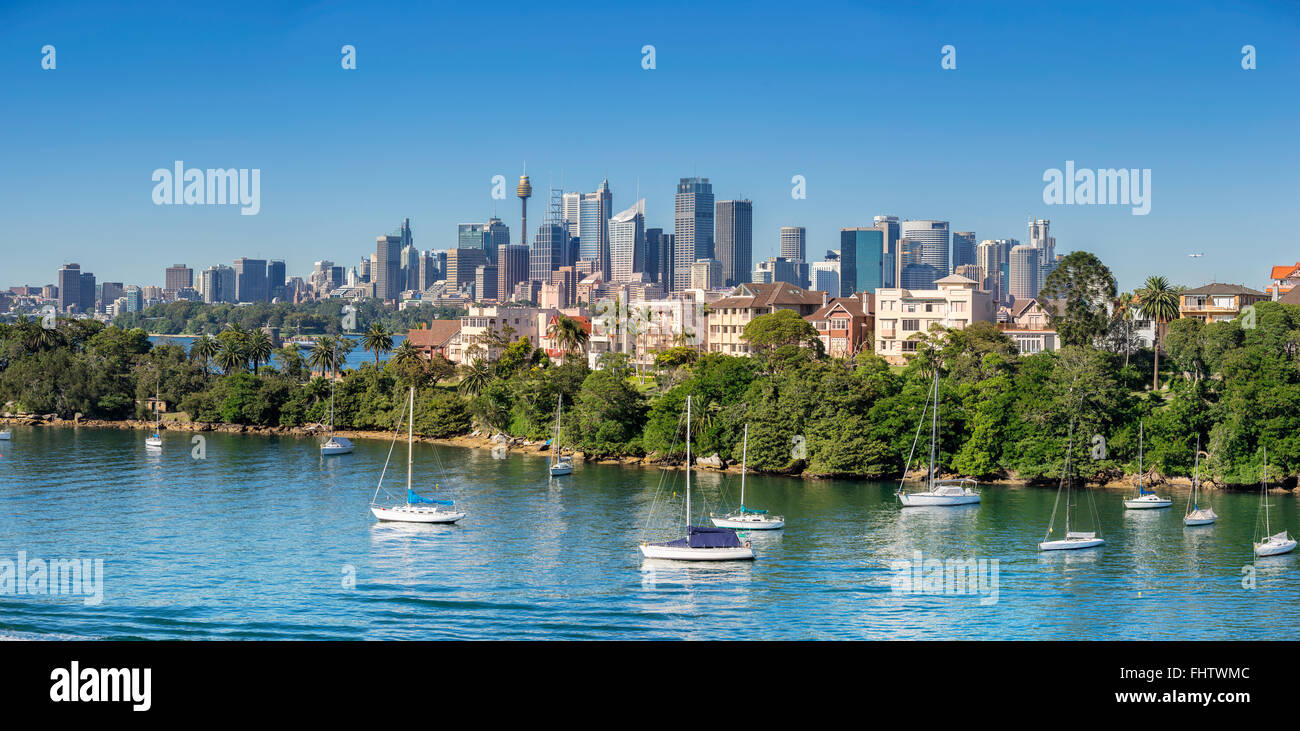 Sydney central business district con Cremorne in primo piano Foto Stock