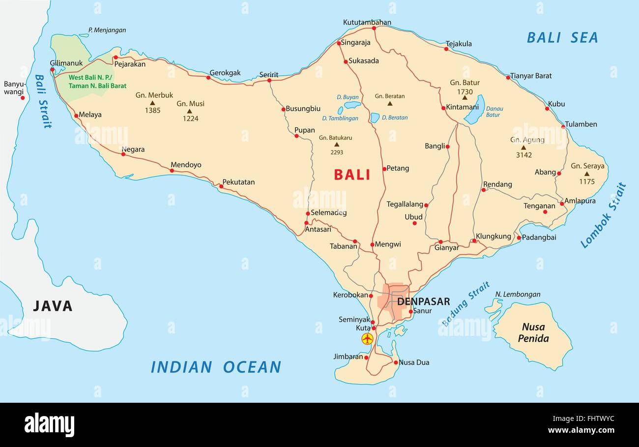 Mappa stradale di Bali Illustrazione Vettoriale