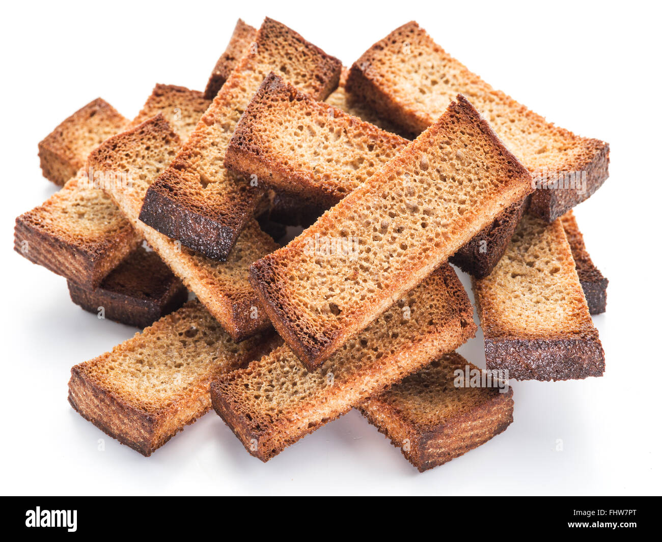 Crostoni al pane isolato su uno sfondo bianco. Foto Stock