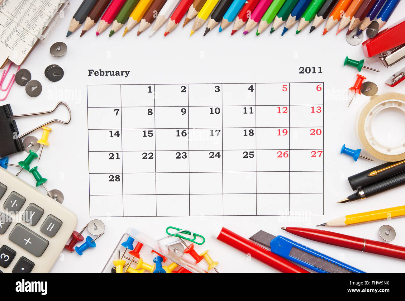 Calendario per il mese di febbraio 2011 Foto Stock