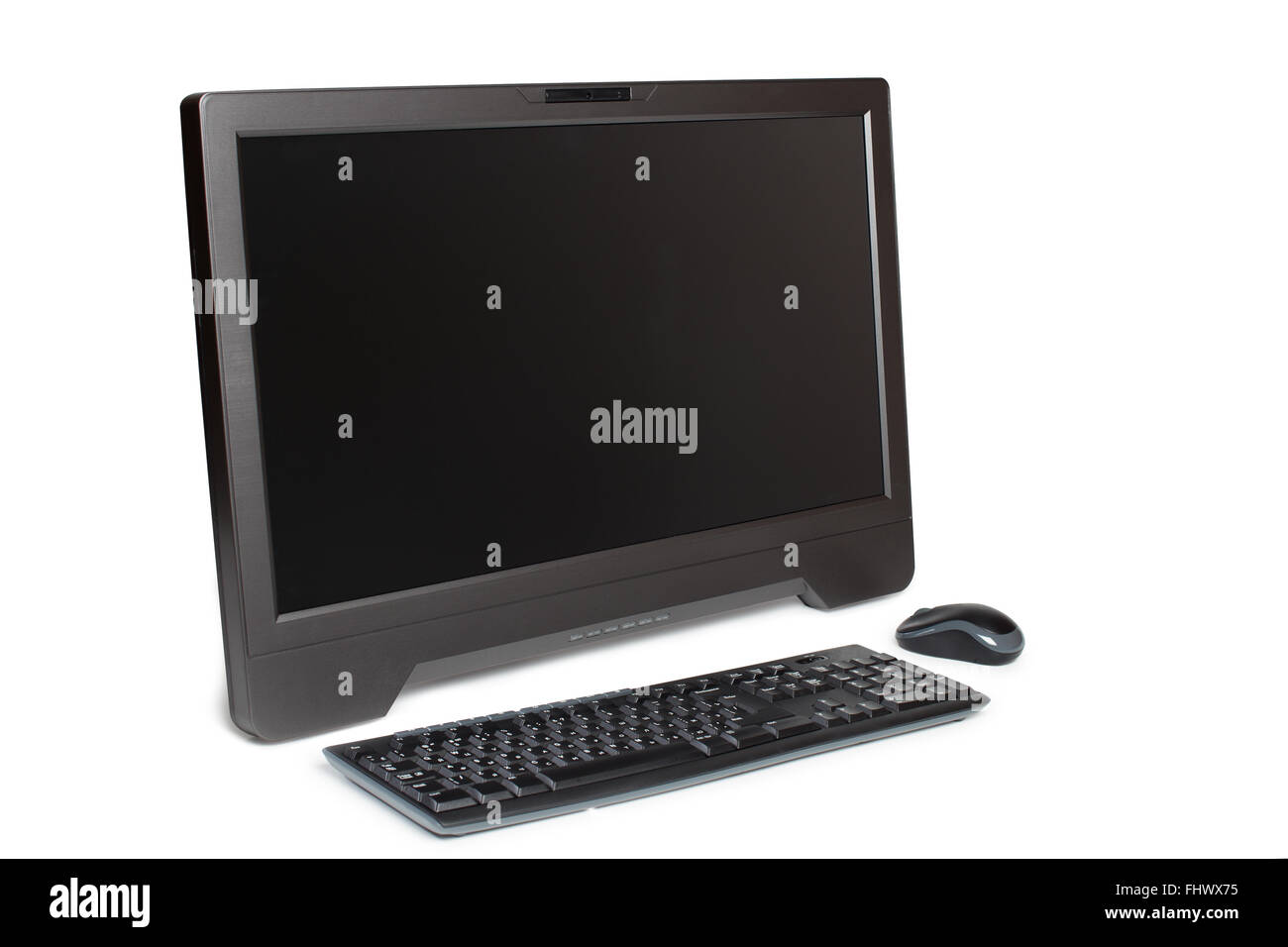 Moderno business computer desktop con display a sfioramento isolato su bianco con tastiera e mouse Foto Stock