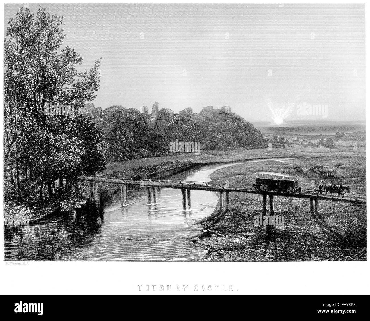 Una incisione di Tutbury Castle scansionati ad alta risoluzione da un libro stampato nel 1880. Ritiene copyright free. Foto Stock