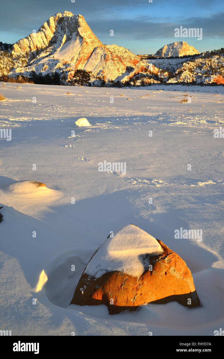 Scena invernale in alto paese lungo il serbatoio Kolob Road nel Parco Nazionale di Zion in a sudovest Utah Foto Stock