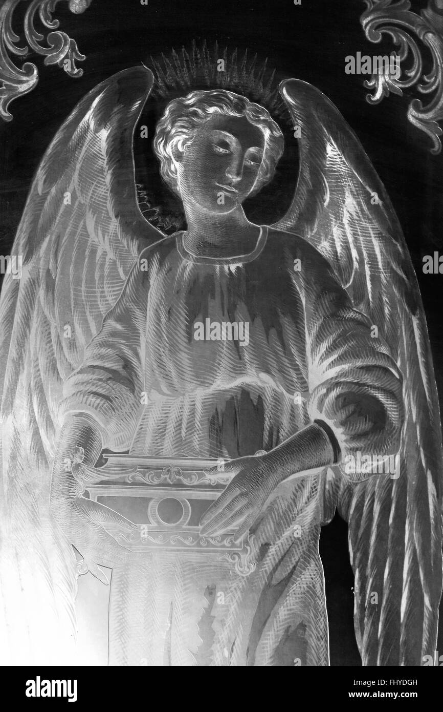 Vetro acidato angeli nella cattedrale OAXACAN - OAXACA, Messico Foto Stock