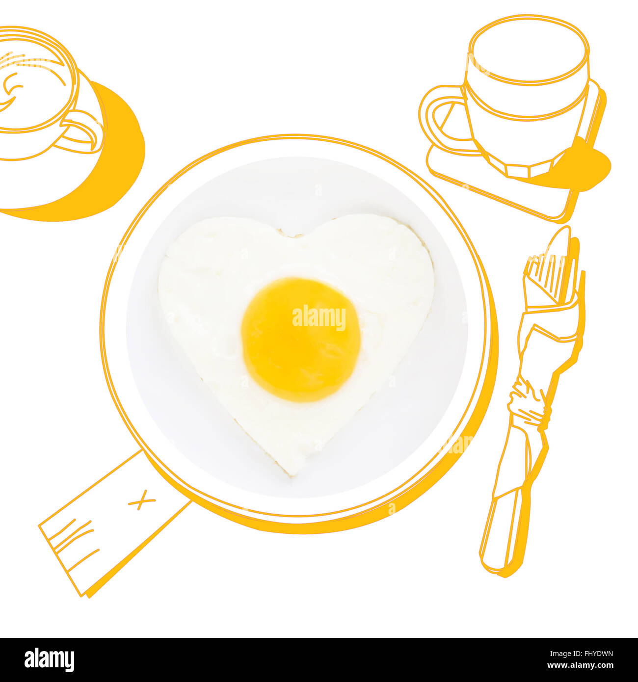 Una deliziosa prima colazione. Sunnyside uovo fritto. Fotografia e illustrazione. Foto Stock