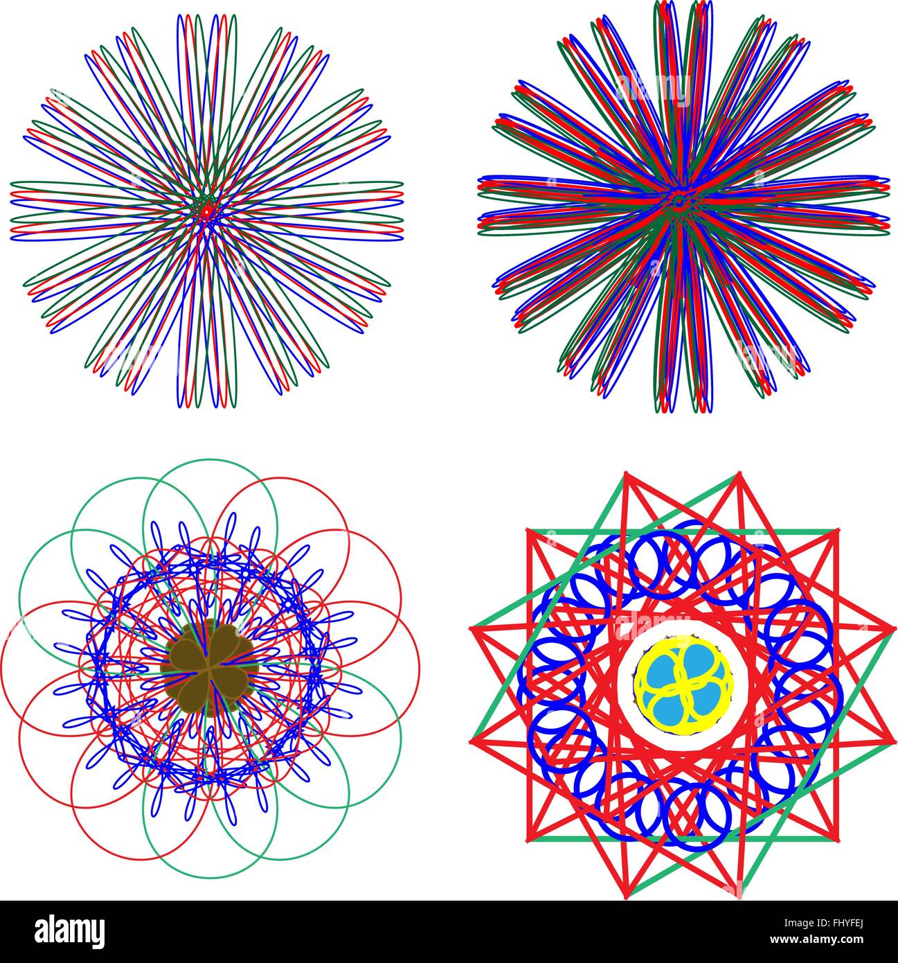 Abstract fiori di varie forme e colori al neon con dominante di colore viola. Sfondo digitale illustrazione vettoriale. Illustrazione Vettoriale