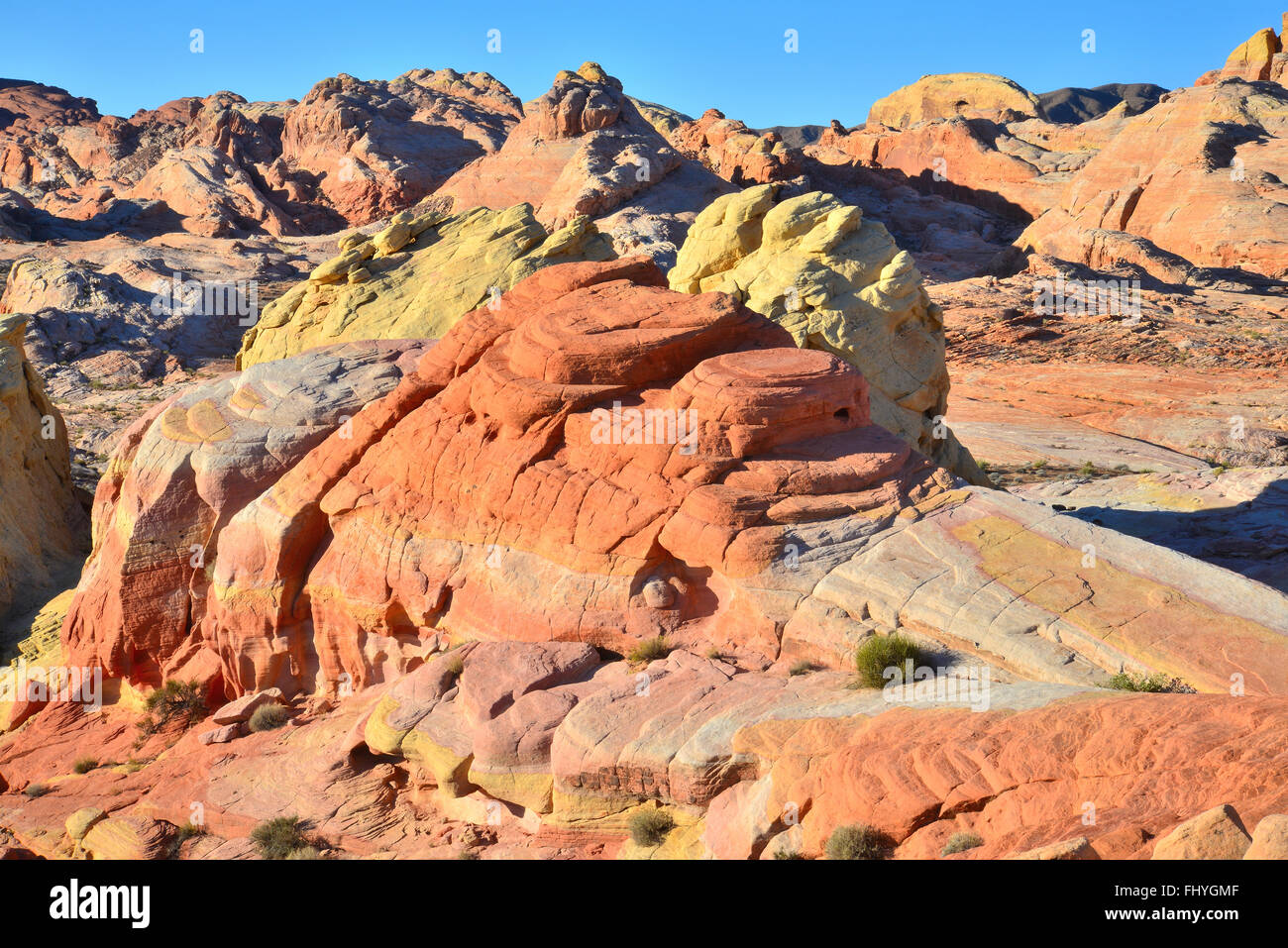 Colorate forme di arenaria e le forme della Valle di Fire State Park nel Sud-est in Nevada, a nord di Las Vegas Foto Stock