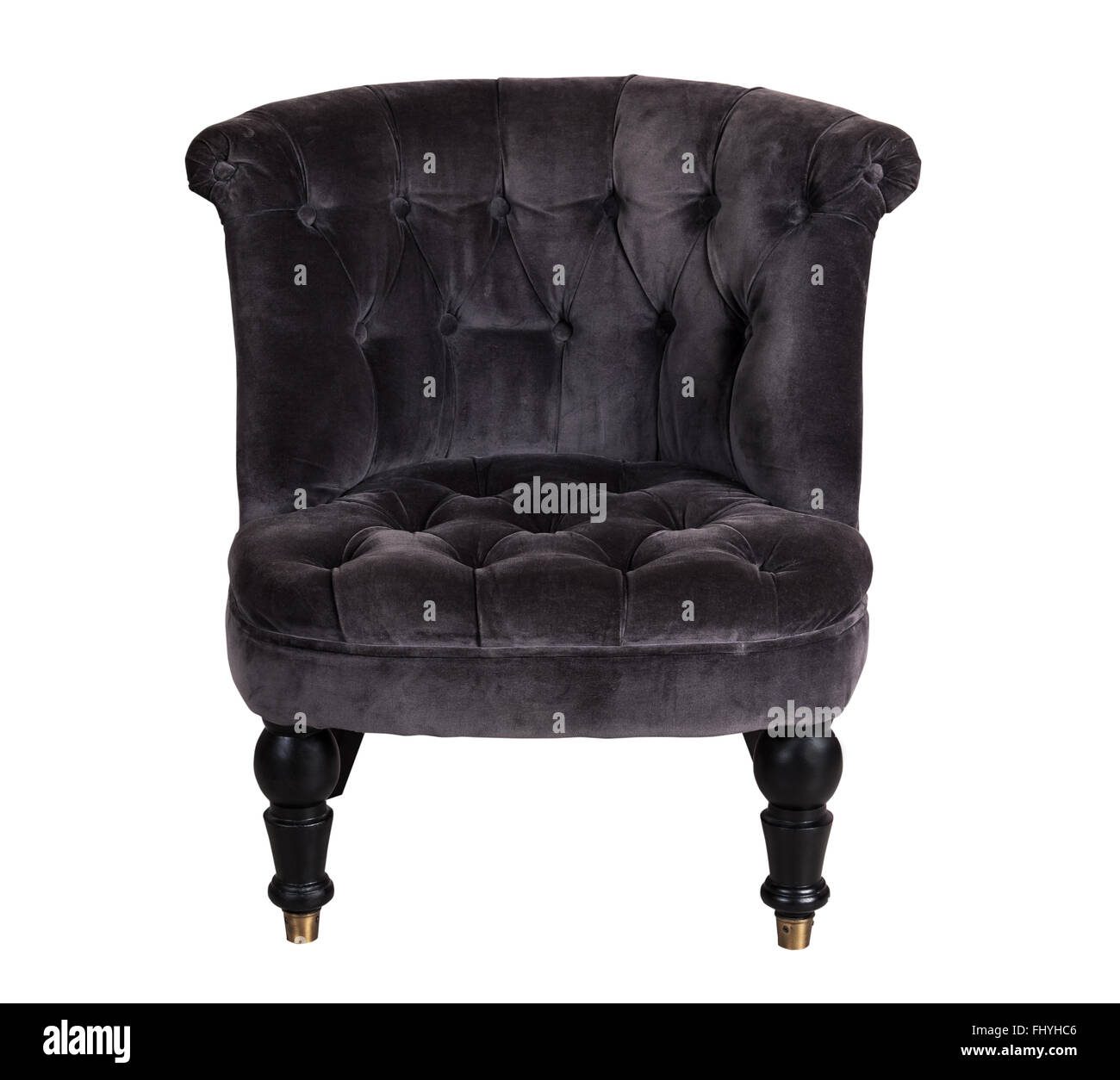 Classico e confortevole grigio scuro sedia isolato Foto Stock