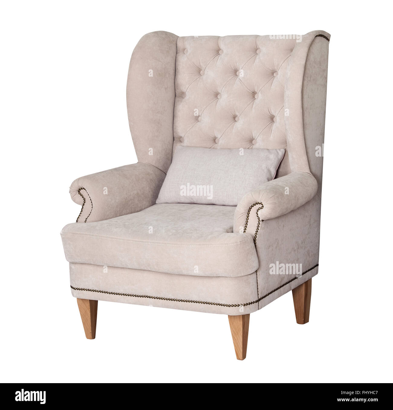 Classico e confortevole sedia grigio isolato Foto Stock