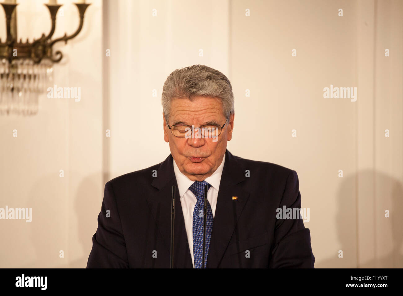 Presidente federale tedesco Joachim Gauck in castello di Bellevue a 26 Febbraio 2016 Foto Stock