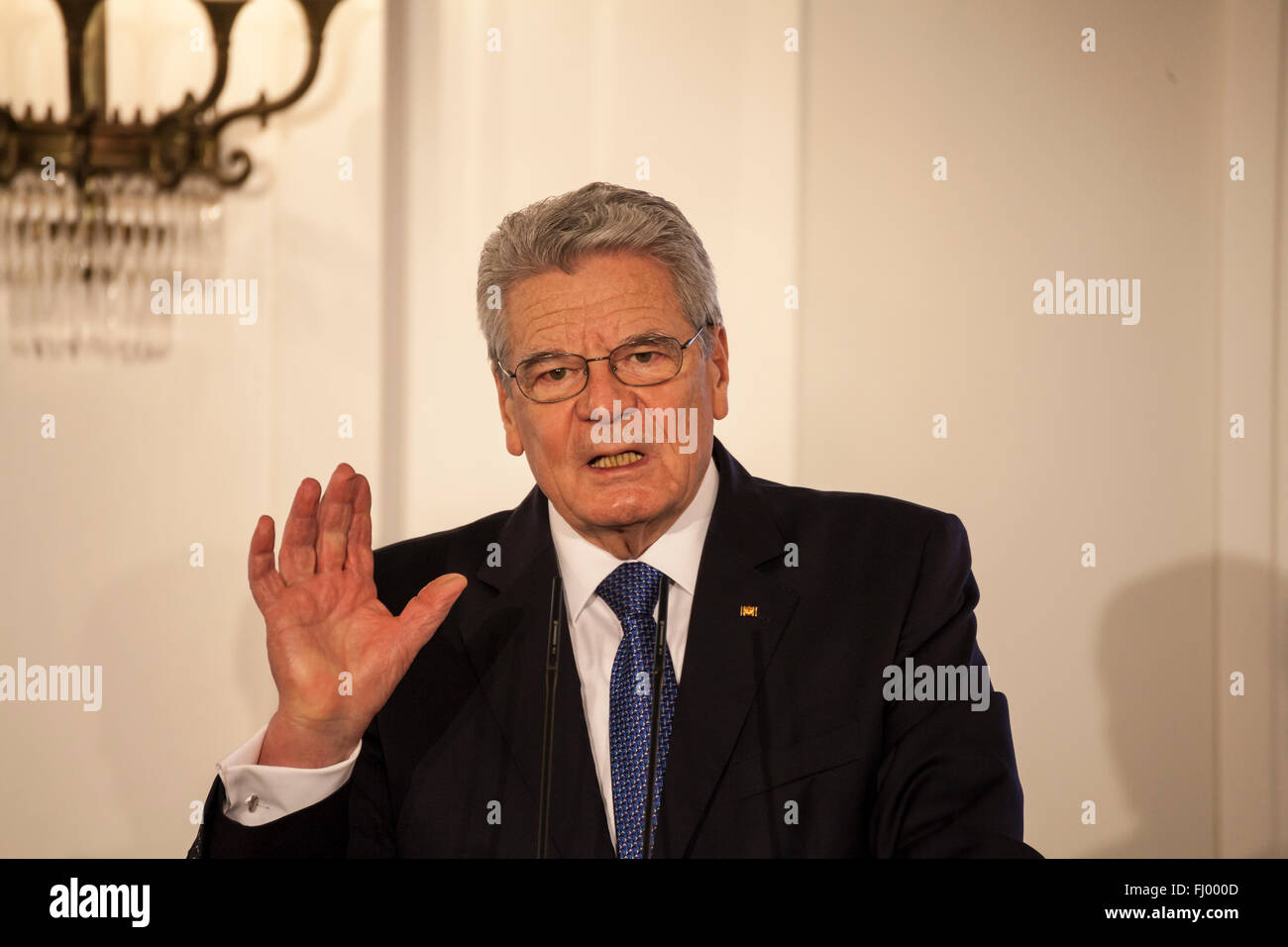 Presidente federale tedesco Joachim Gauck in castello di Bellevue a 26 Febbraio 2016 Foto Stock