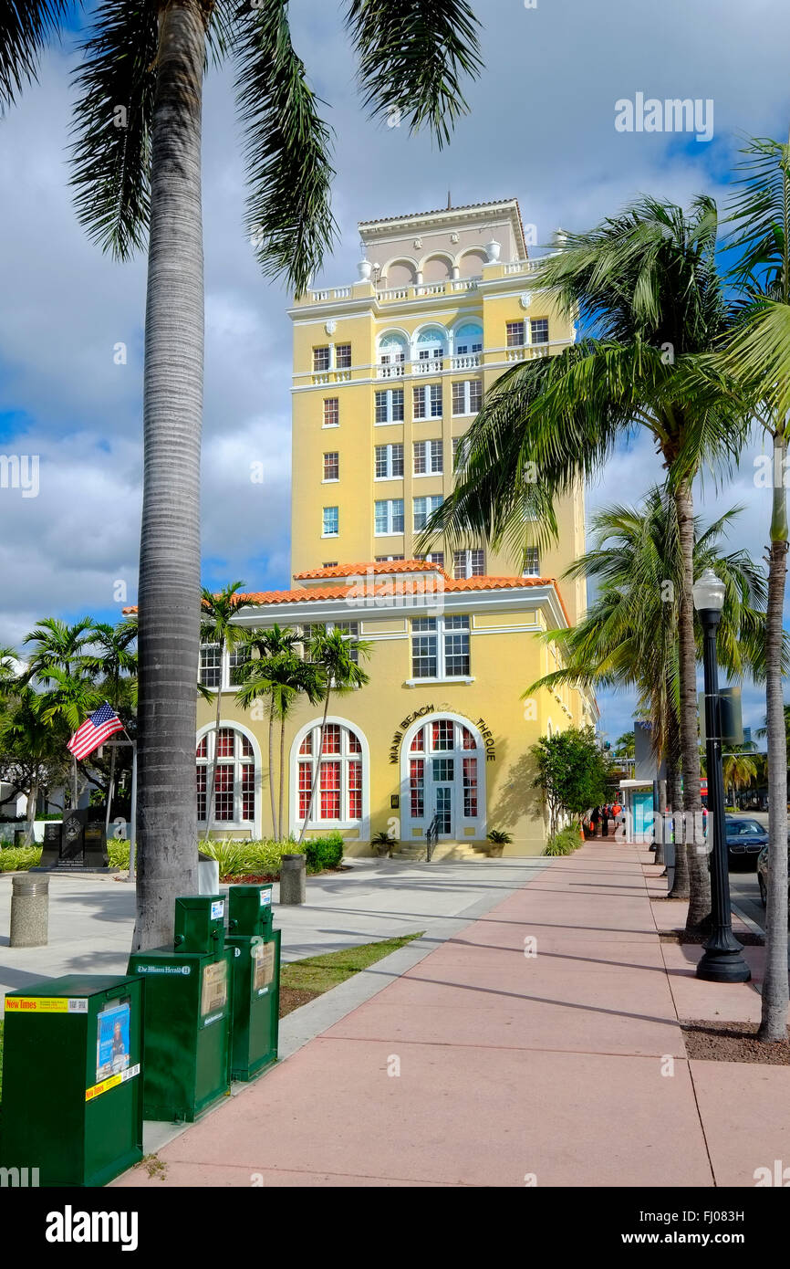 La splendida città vecchia Hall Miami Beach Florida FL Art Deco Ocean Drive e South Beach Foto Stock