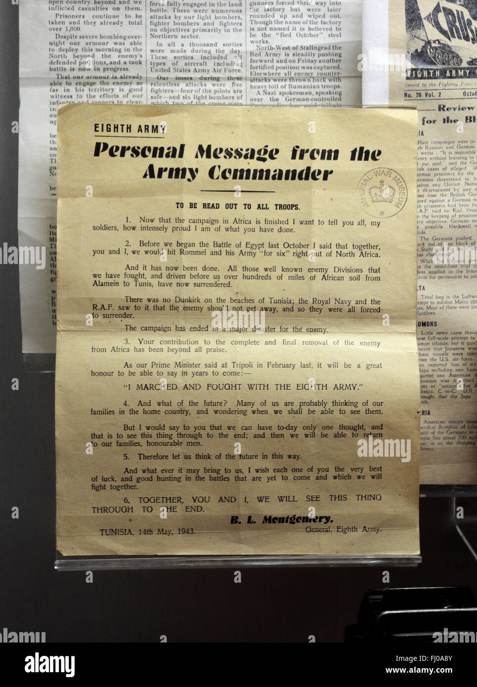 Nota Dal Gen Montgomery per l'Ottava Armata (Maggio 1943) e Imperial War Museum North, Salford Quays, Manchester, Regno Unito. Foto Stock