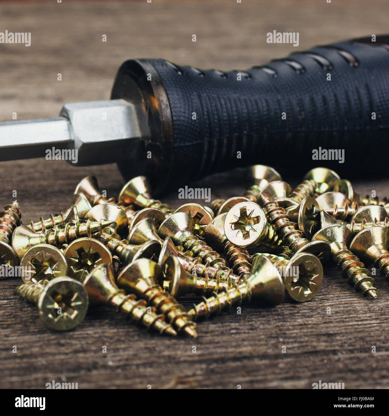 Cacciavite e viti Foto Stock