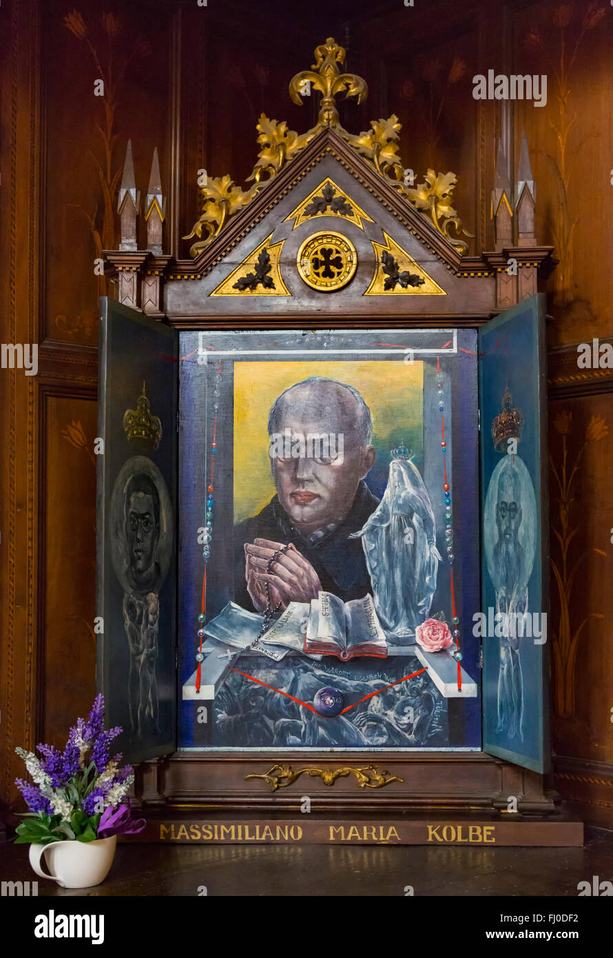 Trittico di Massimiliano Maria Kolbe, 1894-1941, sacerdote polacco che volontariamente per essere morti di fame in luogo di un altro prigioniero Foto Stock