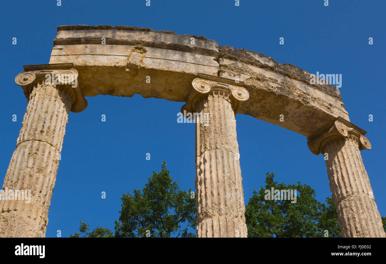 Olympia, Peloponneso e Grecia. Antica Olympia. Il Philippeion, del IV secolo A.C. Foto Stock
