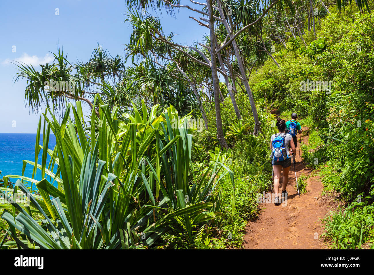 Gli escursionisti sul Kalalau Trail a Kauai Foto Stock