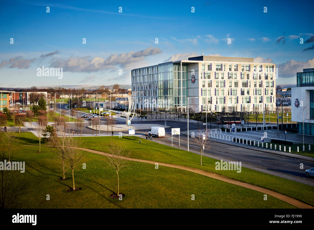 HQ Greater Manchester questura, Central Park, Newton Heath, Manchester, Inghilterra, Regno Unito. edificio, esecuzione, headquar Foto Stock